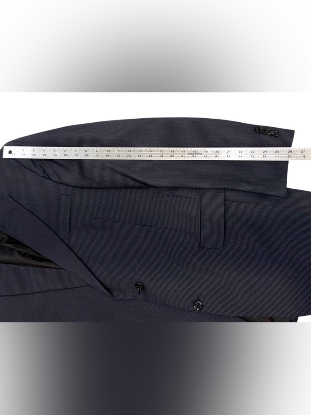 Hart Schaffner & Marx Gold Trumpeter 2Pc Suit Wool Navy Pinstripe 42L 38x32 USA - Picture 14 of 16